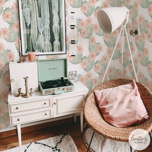 Watercolor Cactus Floral Wallpaper, Baby Nursery Peel and Stick Removable Wallpaper, and Traditional material