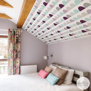 Kids bedroom removable wallpaper with colorful clouds, available as peel and stick or traditional wallpaper