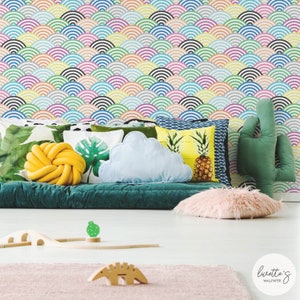 Colorful Nursery Wallpaper, Rainbow Scallop Wall Decor, Removable and Traditional