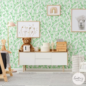 Watercolor Peel And Stick Wallpaper Mint Green Wallpaper Cute Green Aesthetic Wallpaper Cactus Plant Wallpaper Botanical Nursery Wall Decor