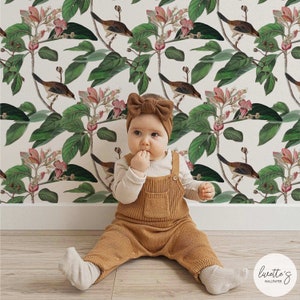 Kids Room Wallpaper Peel And Stick Wallpaper For Kids Floral Wallpaper Nursery Temporary Wall Paper Girly Wallpaper Removable Bird Wallpaper