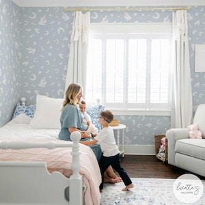 Blue Wallpaper For Kids Blue Geometric Wallpaper Toddler Bedroom Ideas Abstract Light Blue Wallpaper Geo Shape Wallpaper Blue Sky Nursery