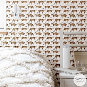 Peel And Stick Wallpaper Gender Neutral Nursery Removable Wallpaper Beige Brown Self Adhesive Wallpaper Animal Print Accent Wallpaper