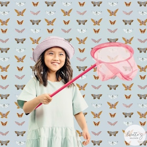 Tiny Vintage Butterflies Wallpaper, Blue Butterfly Wallpaper / Traditional or Self adhesive Wallpaper