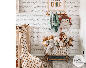 Safari Nursery Wallpaper: Grey Animal Print, Removable Peel and Stick