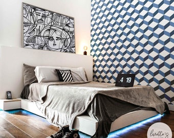 Blue Geometric Wallpaper, Peel and Stick Accent Wall
