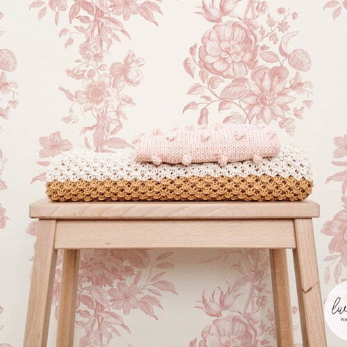Pink Toile Removable Wallpaper Vintage Floral Wallpaper / Etsy