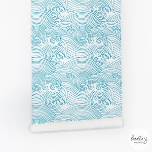 Panel of the wave pattern wallpaper in blue