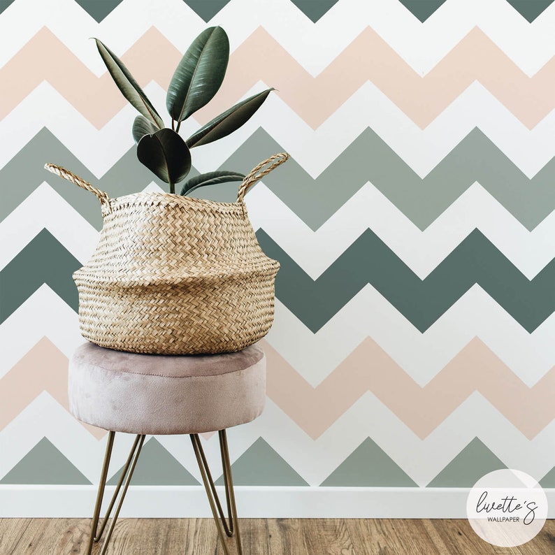 Elegant Sage green and Pale pink girl's room Wallpaper | Etsy