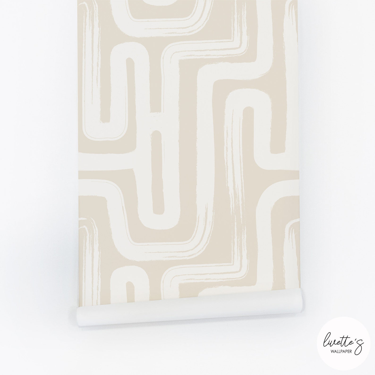 Soft Paintbrush Maze Removable Wallpaper in Neutral Color, Bohemian