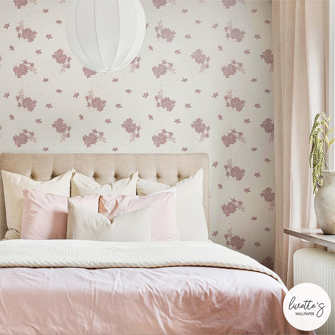 Pink Floral Watercolor Wallpaper – Botanical Kids Bedroom Design - Etsy