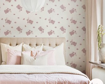 Pink Floral Watercolor Wallpaper – Botanical Kids Bedroom Design