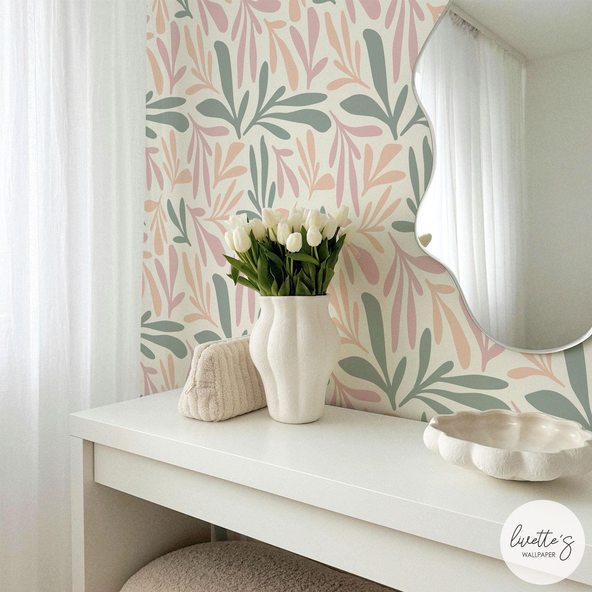 Floral Wallpaper Background Cute Green Wallpaper Pink Wallpaper For Kids Trendy Teenage Room Decor Pretty Wallpaper For Girls Floral Wall