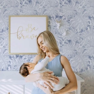 Blue Palm Leaf Baby Girl Wallpaper, Monstera Removable, Nursery Peel and Stick or Traditional wallpaper