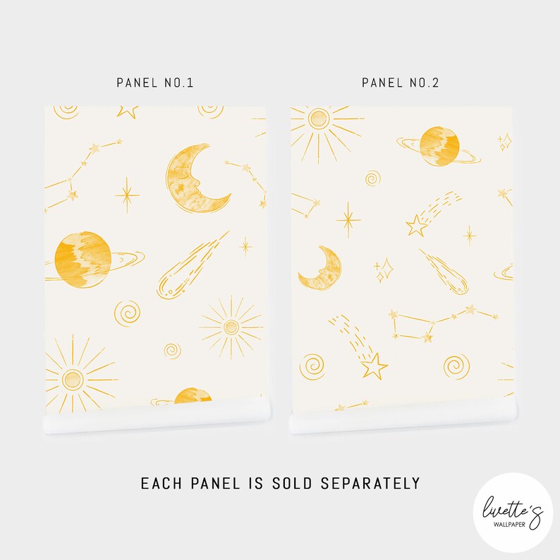 Vintage Space Themed Nursery Wallpaper Yellow Stars Wallpaper Etsy