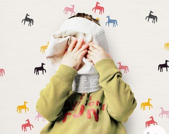Colorful Horse Geometric Wallpaper for Kids Playroom (Removable)