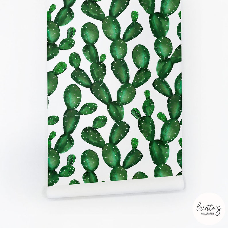 Watercolor cactus removable wallpaper panel