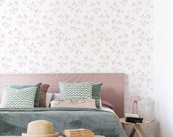 Pink Wildflower Removable Wallpaper, Flower Wall Mural / Traditional or self adhesive wallpaper