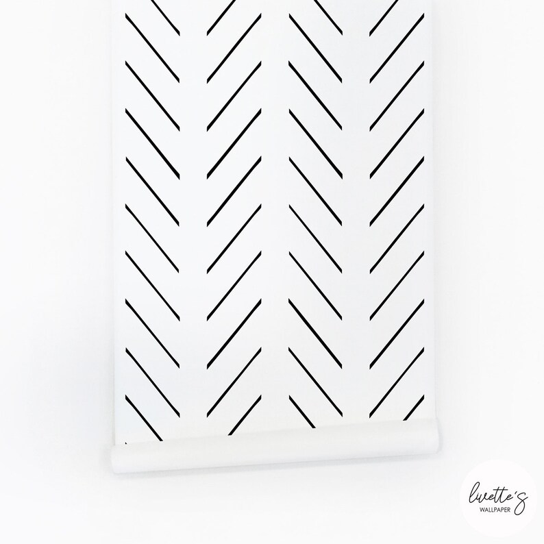Panel of the minimalistic herringbone wallpaper in black and white
