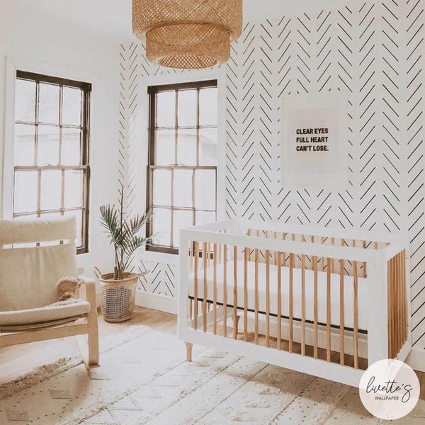 Peel and Stick Wallpaper: Black & White Herringbone, Boho Nursery