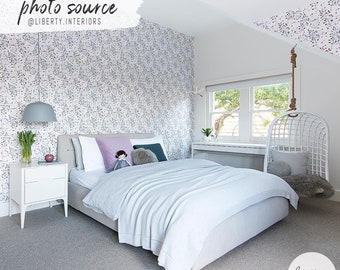 Girls bedroom floral wallpaper available as peel and stick or traditional wallpaper