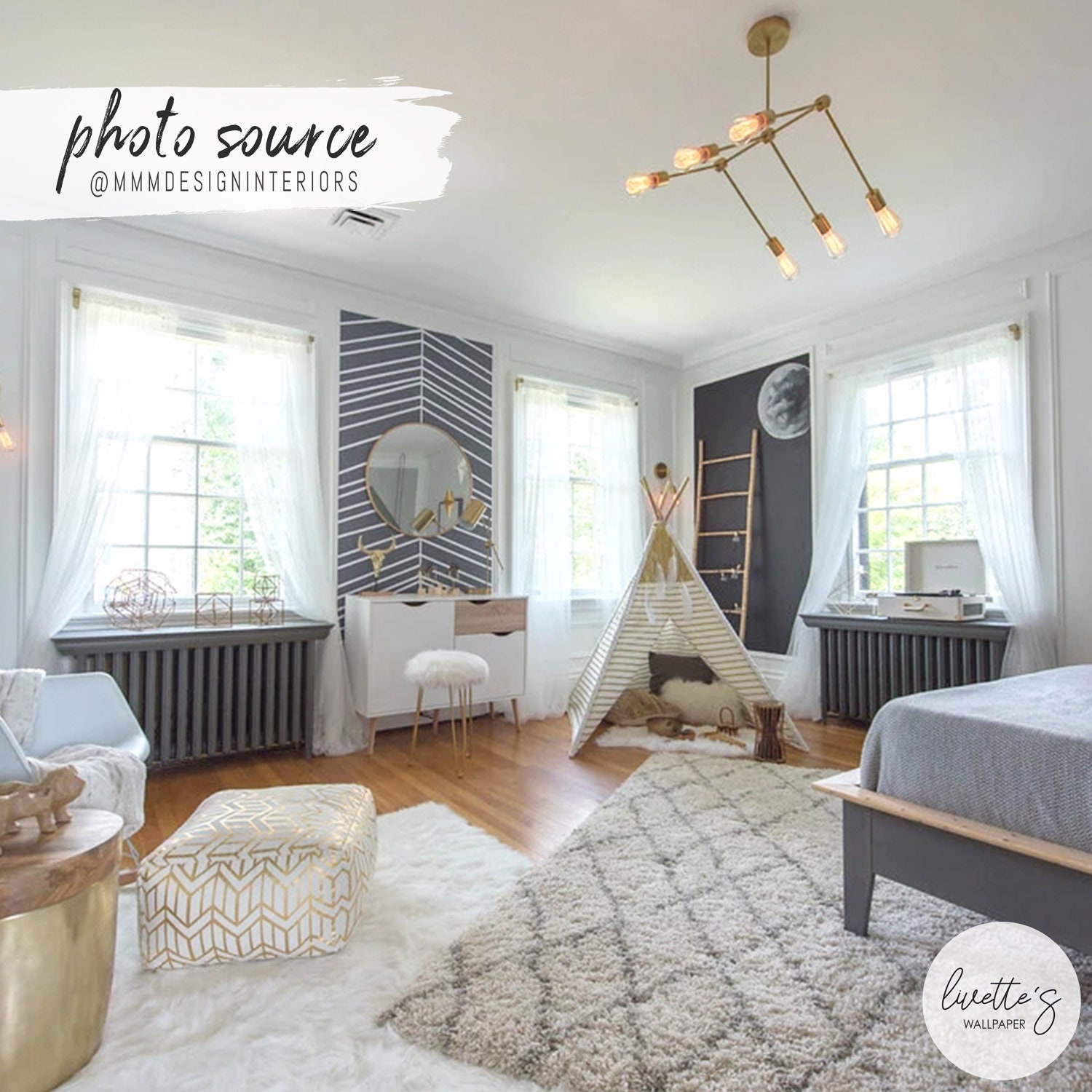 Large Herringbone Wallpaper Nursery Decor Temporary Wall Etsy