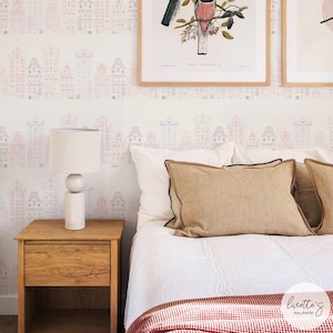 House Design Wallpaper Pink House Pattern Kids Wallpaper Removable Temporary Wallpaper Pastel Pink Peel And Stick Wallpaper In Girls Bedroom