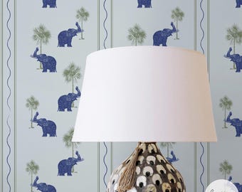 Blue Elephant Wallpaper | Tropical Palm Tree Print, Kids Room