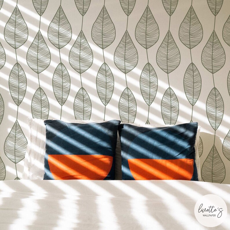 Olive Green Leaves Wallpaper Botanical Wallpaper / Available Etsy