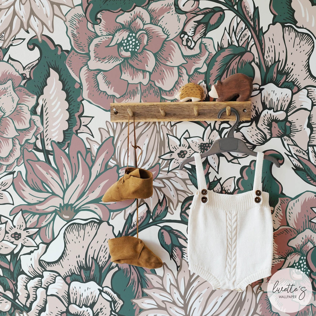 Floral Peel and Stick Wallpaper, Boho Girl Nursery Decor - Etsy