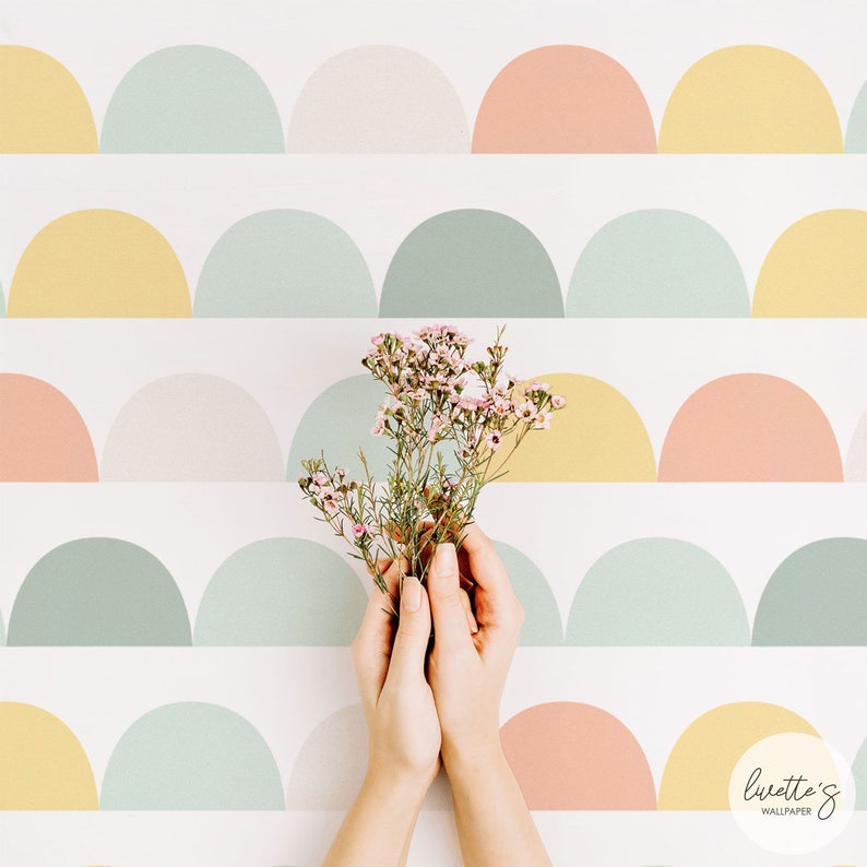 Geometric cloud removable wallpaper in colorful pastel tones