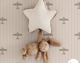 Airplane Wallpaper: Neutral Vintage Print, Girl's Room Decor