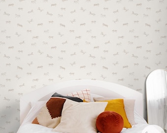 Neutral Horse Design Watercolor Wallpaper – Boho Kids Room Accent Wall