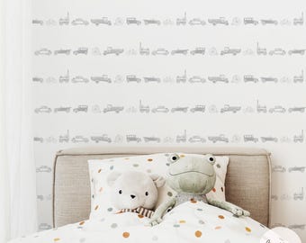 Grey Transportation Wallpaper, Nursery Peel and Stick