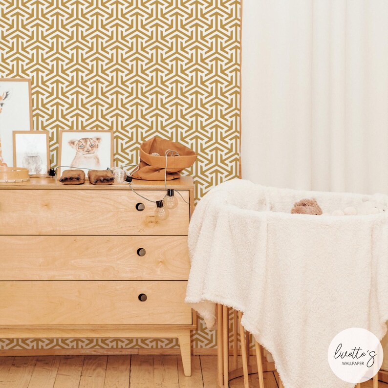 Vintage print in orche removable wallpaper in a bohemian style nursery
