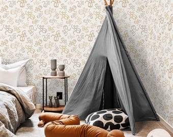 Earth Tone Wallpaper For Kids Bedroom Featuring Monkey Design Funky Pattern For Kids Bedroom Or Playroom Beige And Brown Wallpaper