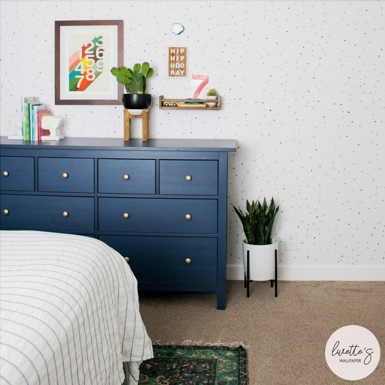 Minimalistic constellations removable wallpaper in a boho boys bedroom