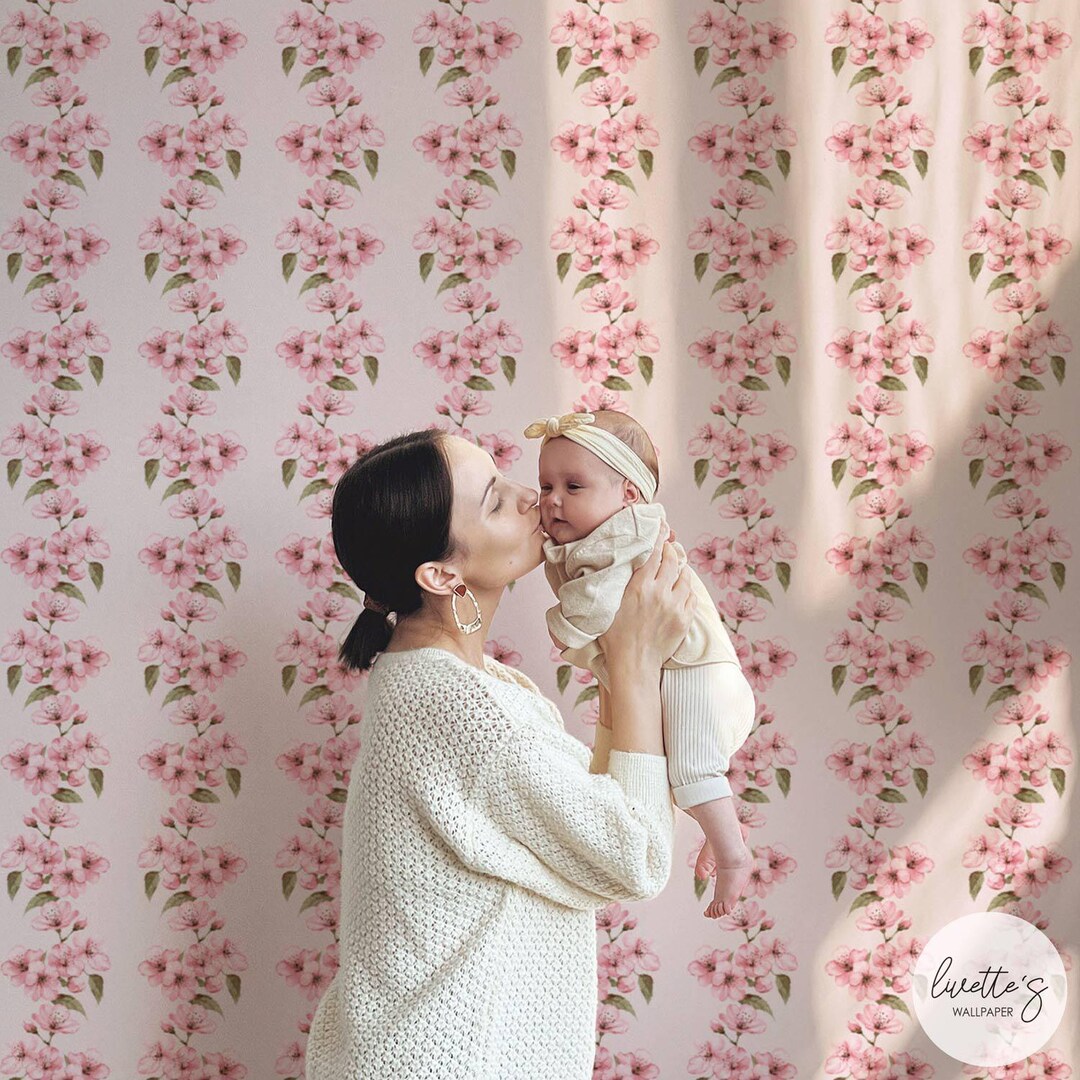 Cherry Blossom Wallpaper, Pink Floral Print, Kids Room - Etsy