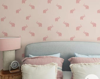Pink Elephant Wallpaper | Boho Kids Room Decor, Removable