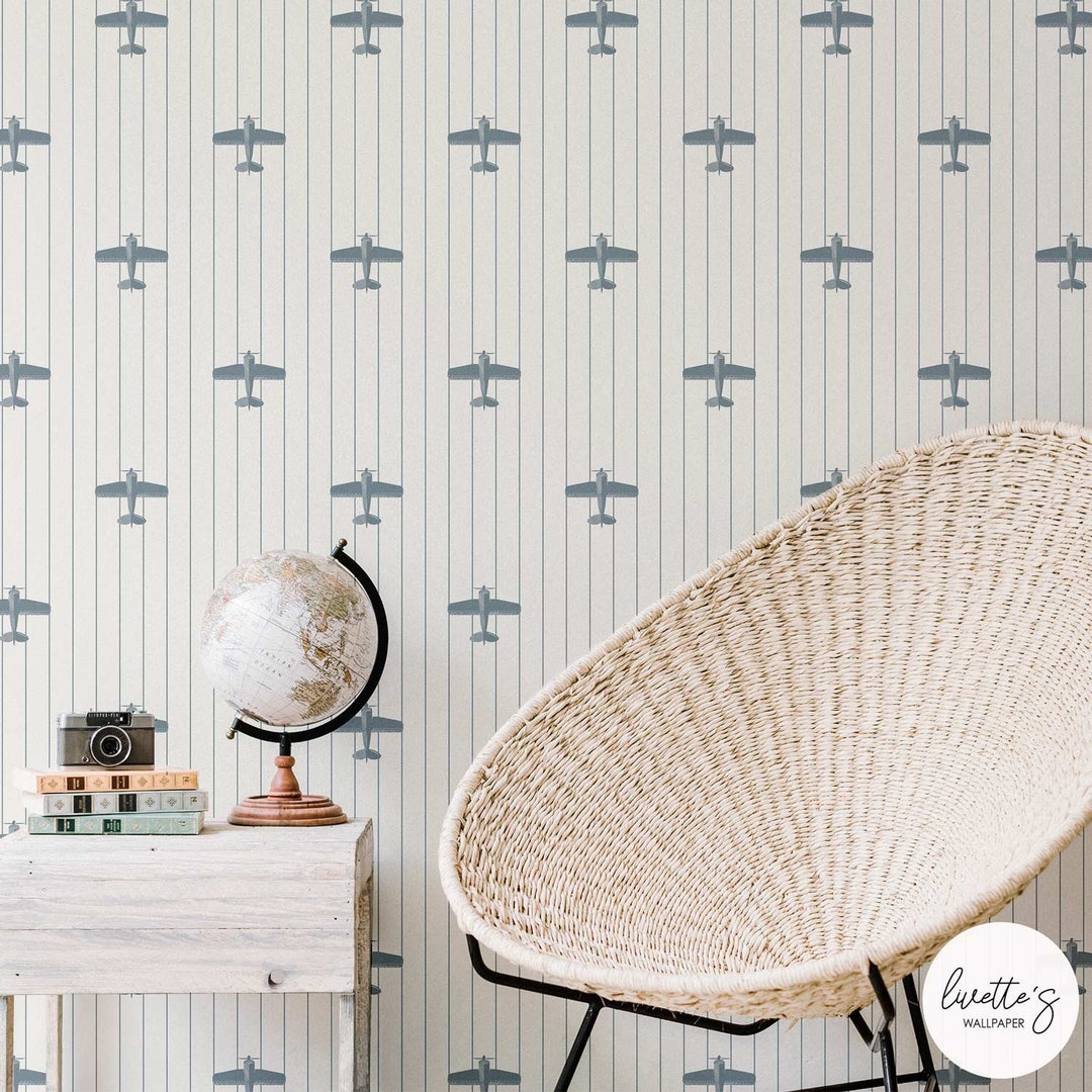 Vintage Airplane Design Wallpaper, Aeronautical Aviation Print