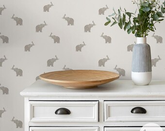 Elephant Print Wallpaper, Boho Kids Room, Neutral Animal Wall Art