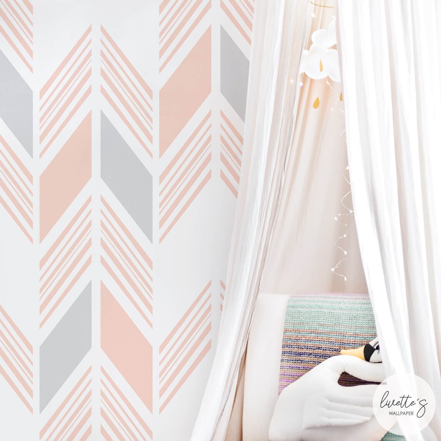 Pink Herringbone Nursery Wallpaper Bohemian Baby Room Etsy
