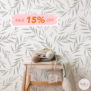 Fern Leaves Nursery Removable Wallpaper, Minimal Design Baby Room Wallpaper, Self adhesive and Traditional Wallcovering