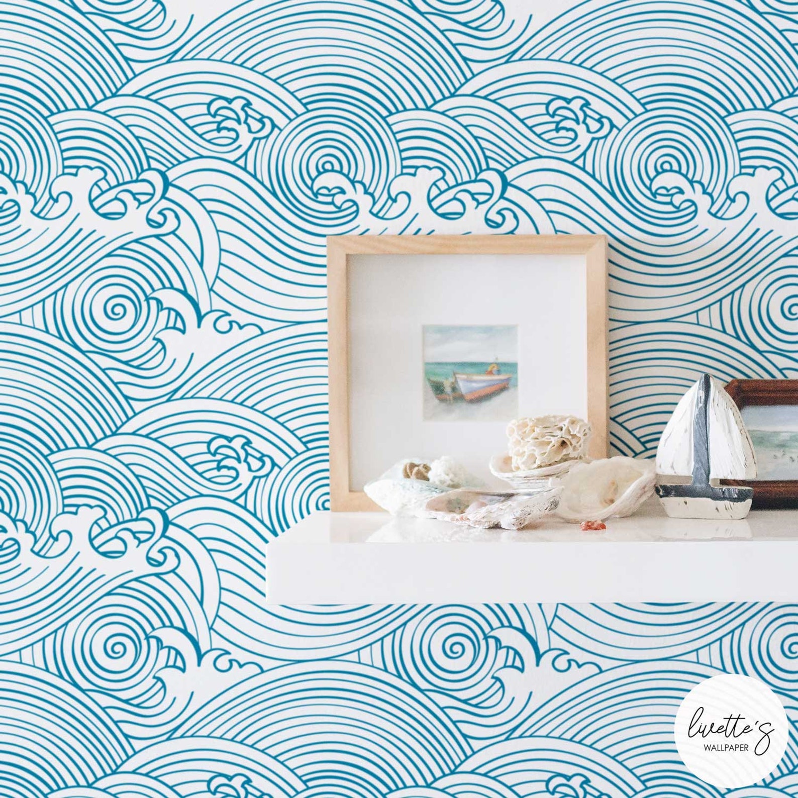 Blue Waves Baby Boy Removable Wallpaper Nursery Nautical | Etsy