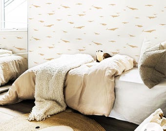 Neutral Whale Wallpaper for Kids Nursery – Ocean Theme Removable Wall Art