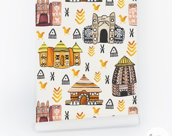 The Tribe Print Wallpaper / Traditional or Self adhesive Wallpaper for Kids Room