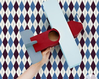 Argyle Print Wallpaper Blue Kids Bedroom Wallpaper Retro Wallpaper For Kids Bedroom Argyle Wallpaper In Blue And Red