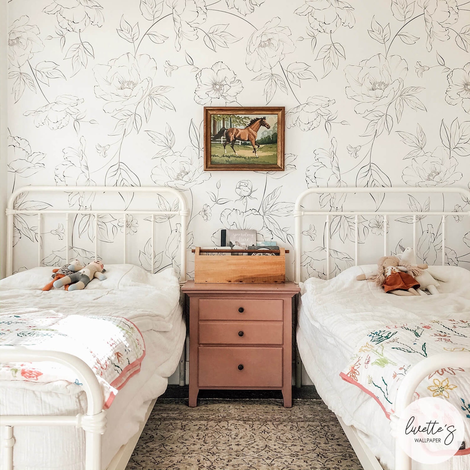 Oversized Floral Girl s Room Wallpaper Available as Peel Etsy
