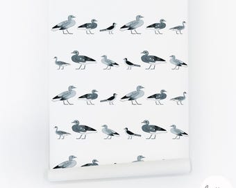 Vintage Bird Print Wallpaper Blue Wallpaper For Kids Bathroom Design Duck Inspired Wallpaper For Coastal Wallpaper