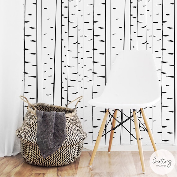 Birch Tree Wallpaper Tree Pattern Wall Mural / Traditional or Etsy
